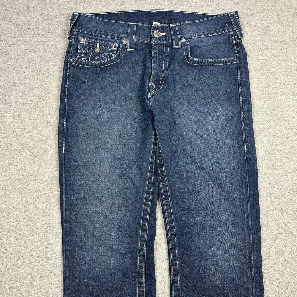 True Religion Jeans Mens 33x31 Blue Straight Flap Pockets Dark Wash Denim